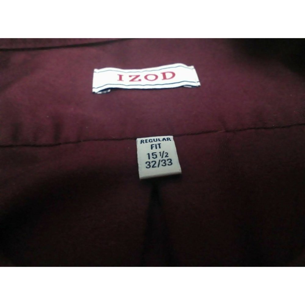 IZOD Men's Shirt Casual/Dress L/Sleeve Cotton Blend Burgundy Regular 15.5 /32-33 - Picture 6 of 14